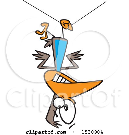 Clipart of a Cartoon Clumsy Bird Hanging Upside down from a Wire - Royalty Free Vector Illustration by toonaday