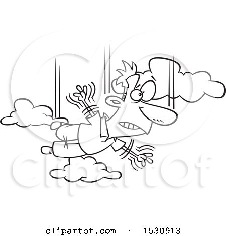 Clipart of a Cartoon Outline Man Falling and Taking a Leap of Faith - Royalty Free Vector Illustration by toonaday