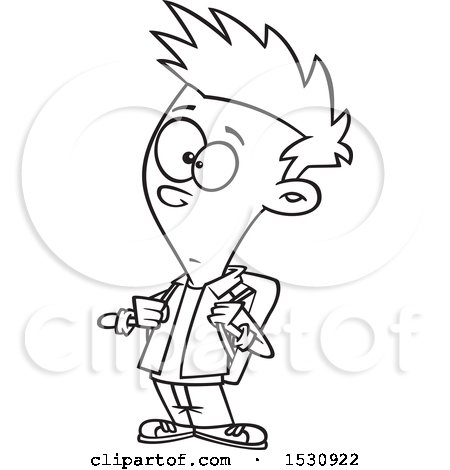 Clipart of a Cartoon Outline Casual Teenage Boy Wearing a Backpack - Royalty Free Vector Illustration by toonaday
