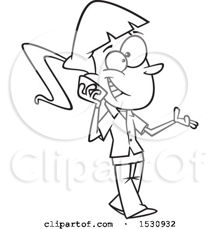 Clipart of a Cartoon Outline Teen Girl Walking and Talking on a Cell Phone - Royalty Free Vector Illustration by toonaday