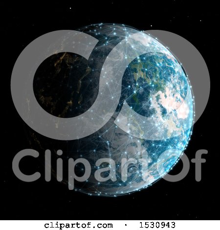 Clipart of a 3d Planet with Connections - Royalty Free Illustration by KJ Pargeter