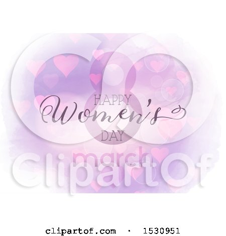 Clipart of a Happy Womens Day Design with Hearts in Watercolor - Royalty Free Vector Illustration by KJ Pargeter