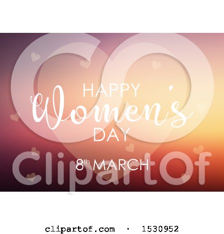 Clipart of a Happy Womens Day Design with Hearts over a Blurred Sunset - Royalty Free Vector Illustration by KJ Pargeter