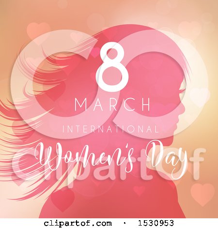 Clipart of a Happy Womens Day Design with a Silhouetted Woman and Hearts - Royalty Free Vector Illustration by KJ Pargeter