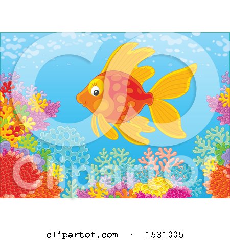 Clipart of a Happy Fish Swimming over a Coral Reef - Royalty Free Vector Illustration by Alex Bannykh