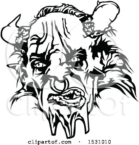 Clipart of a Black and White Devil Face - Royalty Free Vector Illustration by dero