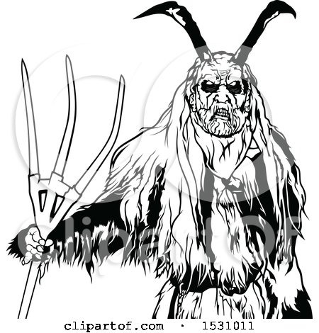 Clipart of a Black and White Devil - Royalty Free Vector Illustration by dero
