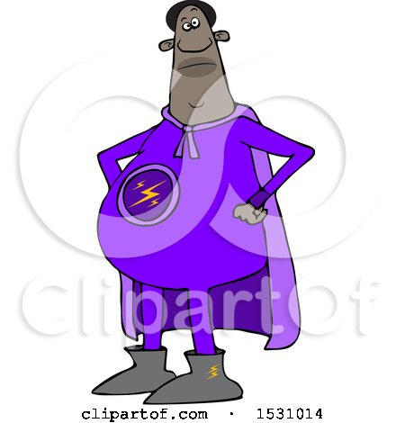 Clipart of a Cartoon Chubby Black Male Super Hero with His Hands on His Hips - Royalty Free Vector Illustration by djart