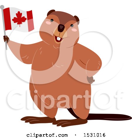 Clipart of a Happy Beaver Holding a Canadian Flag - Royalty Free Vector Illustration by BNP Design Studio