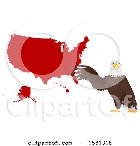 Clipart of a Bald Eagle Presenting a Red Map of America - Royalty Free Vector Illustration by BNP Design Studio