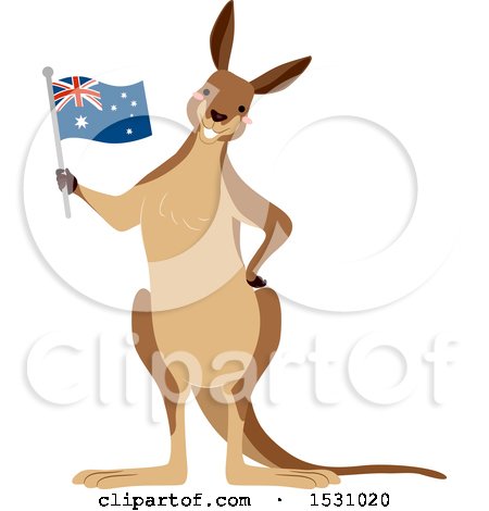 Clipart of a Kangaroo Holding an Australian Flag - Royalty Free Vector Illustration by BNP Design Studio