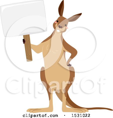 Clipart of a Happy Kangaroo Holding a Blank Sign - Royalty Free Vector Illustration by BNP Design Studio