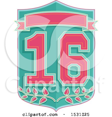 Clipart of a Number Sixteen Design with a Shield - Royalty Free Vector Illustration by BNP Design Studio