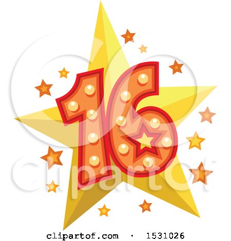 Clipart of a Number Sixteen Design with Stars - Royalty Free Vector Illustration by BNP Design Studio
