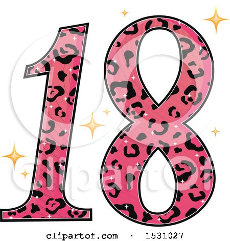 Clipart of a Pink Number Eighteen with a Cheetah Pattern - Royalty Free Vector Illustration by BNP Design Studio