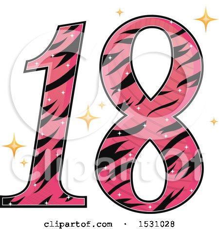 Clipart of a Pink Number Eighteen with a Zebra Pattern - Royalty Free Vector Illustration by BNP Design Studio