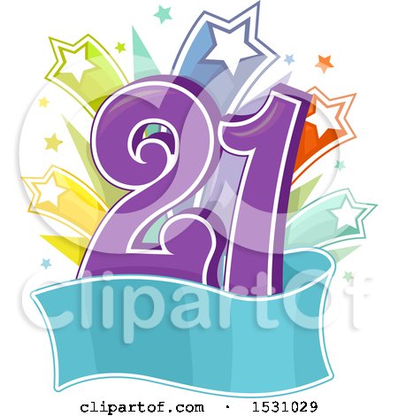 Clipart of a Number Twenty One with Stars and a Banner - Royalty Free Vector Illustration by BNP Design Studio