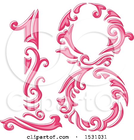 Clipart of a Pink Number Eighteen with a Floral Pattern - Royalty Free Vector Illustration by BNP Design Studio