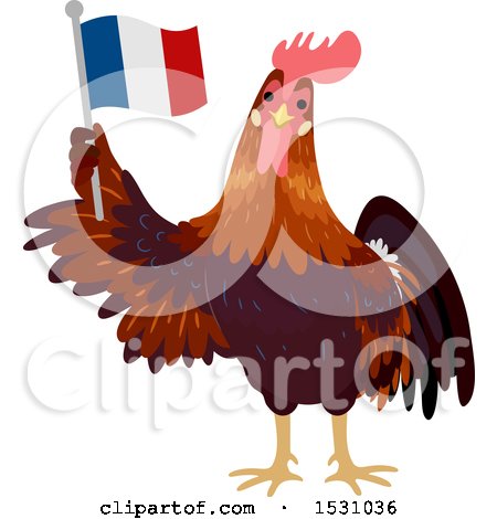 Clipart of a Rooster Holding a French Flag - Royalty Free Vector Illustration by BNP Design Studio