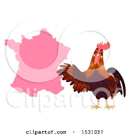 Clipart of a Rooster with a Pink Map of France - Royalty Free Vector Illustration by BNP Design Studio