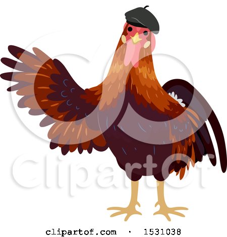 Clipart of a Rooster Wearing a French Beret Hat - Royalty Free Vector Illustration by BNP Design Studio