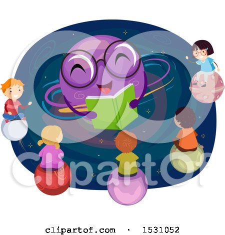 Clipart of a Group of Children Listening to a Plate Teacher Read a Book - Royalty Free Vector Illustration by BNP Design Studio
