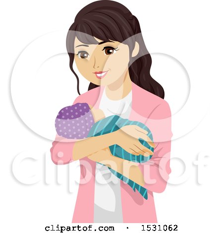 Clipart of a Teen Mom Holding Her Baby - Royalty Free Vector Illustration by BNP Design Studio
