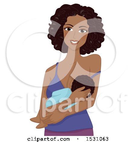Clipart of a Happy Black Mother Breastfeeding Her Baby - Royalty Free Vector Illustration by BNP Design Studio