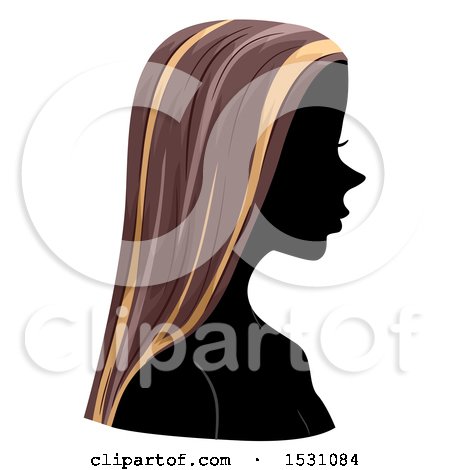 Clipart of a Silhouette Female Profile with Highlighted Hair - Royalty Free Vector Illustration by BNP Design Studio