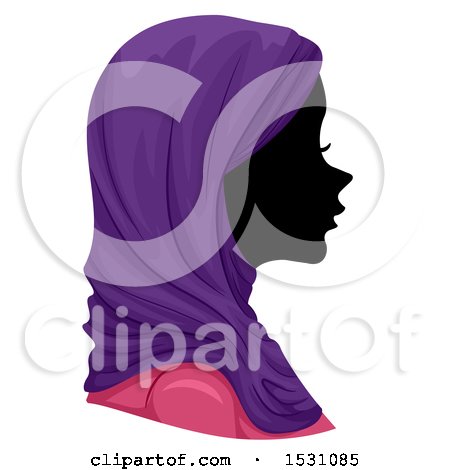 Clipart of a Silhouette Female Profile with a Muslim Hijab - Royalty Free Vector Illustration by BNP Design Studio