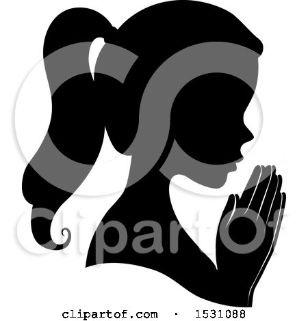Clipart of a Silhouette Female Profile with Praying Hands - Royalty Free Vector Illustration by BNP Design Studio