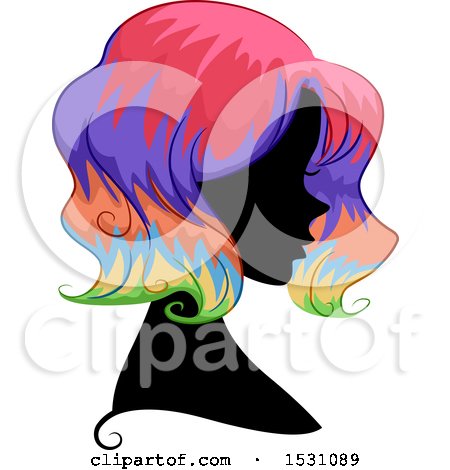 Clipart of a Silhouette Female Profile with Rainbow Hair - Royalty Free Vector Illustration by BNP Design Studio