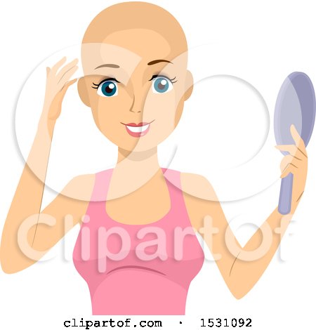 Clipart of a Bald Woman with Alopecia, Holding a Mirror - Royalty Free Vector Illustration by BNP Design Studio