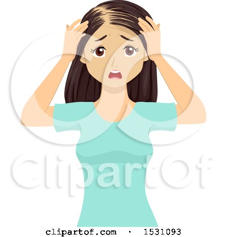 Clipart of a Teenage Girl Losing Her Hair from Alopecia - Royalty Free Vector Illustration by BNP Design Studio