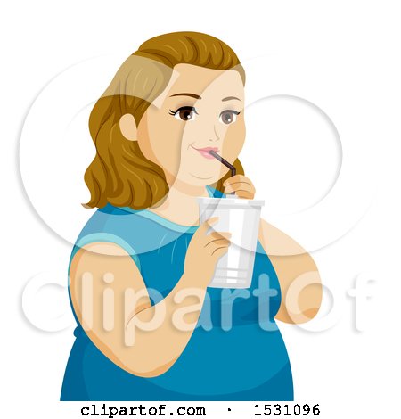Clipart of a Chubby Teen Girl Drinking a Beverage - Royalty Free Vector Illustration by BNP Design Studio