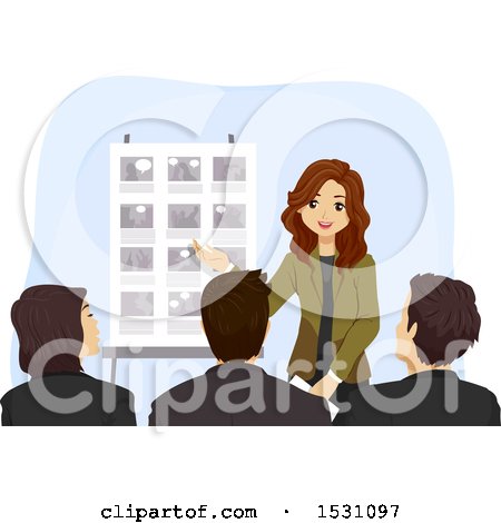 Clipart of a Teen Girl Presenting a Story Board - Royalty Free Vector Illustration by BNP Design Studio