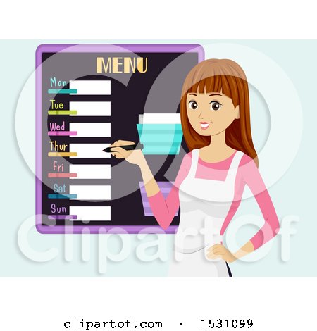 Clipart of a Teen Girl Writing out a Weekly Menu - Royalty Free Vector Illustration by BNP Design Studio