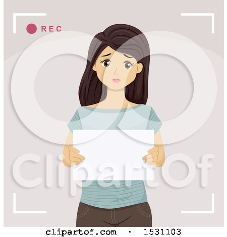 Clipart of a Sad Teen Girl Holding a Sign and Discussing Bullying on Video - Royalty Free Vector Illustration by BNP Design Studio