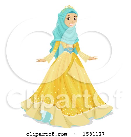 Clipart of a Muslim Teen Girl in a Princess Gown - Royalty Free Vector Illustration by BNP Design Studio