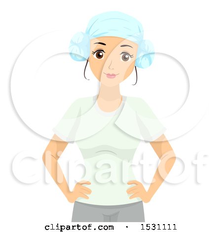 Clipart of a Korean Teen Girl Wearing a Head Towel - Royalty Free Vector Illustration by BNP Design Studio