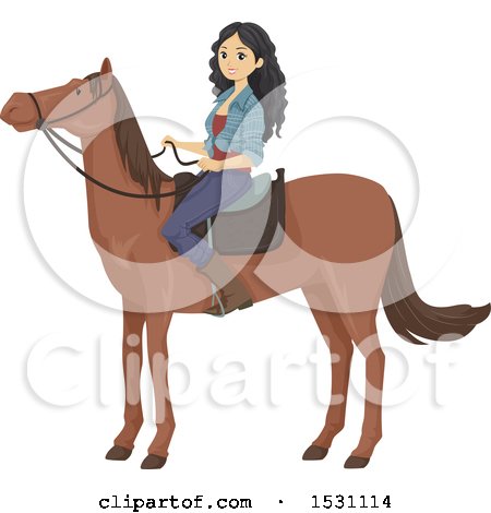 Clipart of a Teen Girl on a Horse - Royalty Free Vector Illustration by BNP Design Studio
