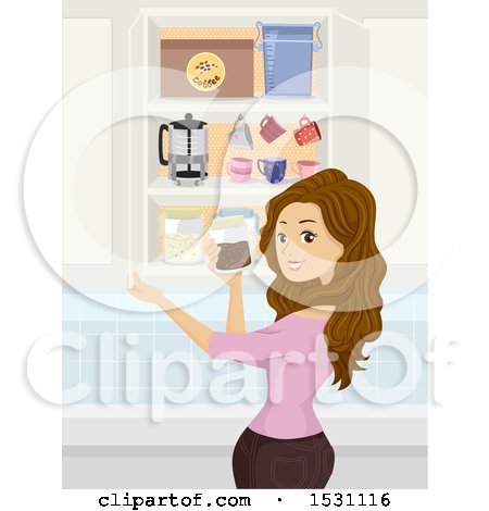Clipart of a Teen Girl Preparing to Make Coffee - Royalty Free Vector Illustration by BNP Design Studio