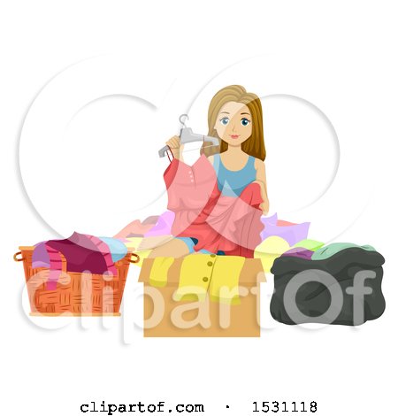 Clipart of a Teen Girl Organizing Her Clothes - Royalty Free Vector Illustration by BNP Design Studio