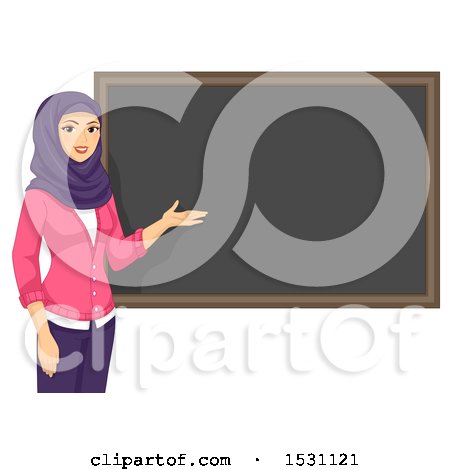 Clipart of a Female Muslim Teacher Presenting a Blackboard - Royalty Free Vector Illustration by BNP Design Studio