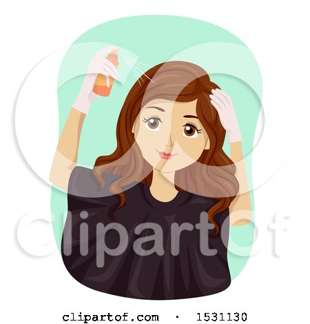 Clipart of a Young Woman Applying Product to Her Hair - Royalty Free Vector Illustration by BNP Design Studio