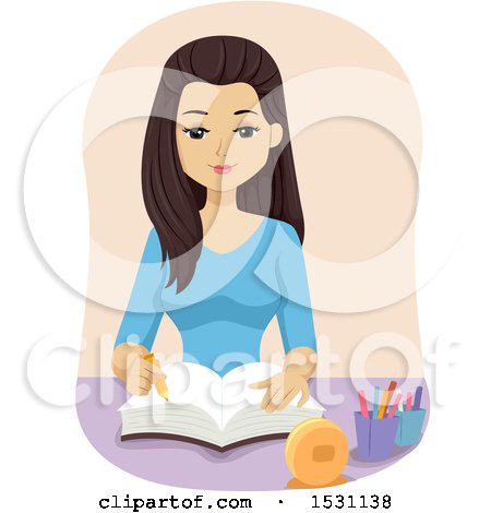 Clipart of a Teen Girl Reading the Bible - Royalty Free Vector Illustration by BNP Design Studio