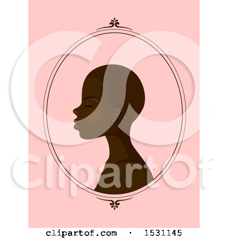 Clipart of a Profiled Black Woman with Short Hair in a Frame over Pink - Royalty Free Vector Illustration by BNP Design Studio