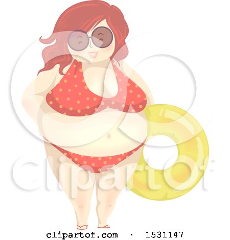 Clipart of a Chubby Woman in a Bikini, Holding an Inner Tube - Royalty Free Vector Illustration by BNP Design Studio