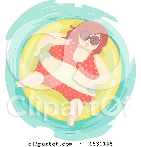 Clipart of a Chubby Woman in a Bikini, Floating in an Inner Tube - Royalty Free Vector Illustration by BNP Design Studio