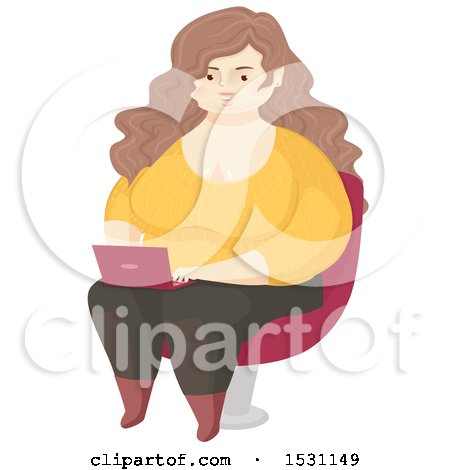 Clipart of a Happy Chubby Woman Using a Laptop - Royalty Free Vector Illustration by BNP Design Studio